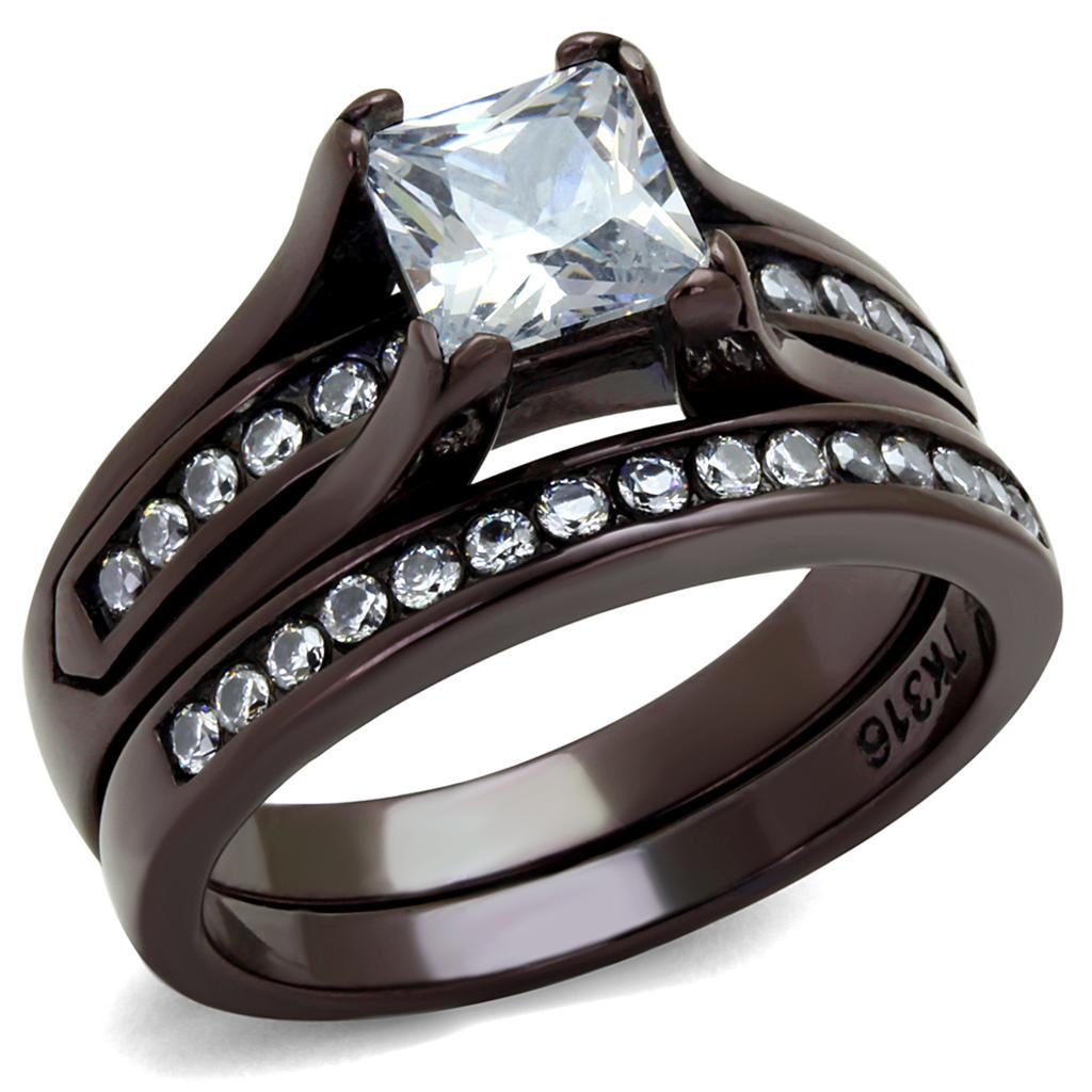 TK0W383DC - IP Dark Brown (IP coffee) Stainless Steel Ring with AAA Grade CZ  in Clear