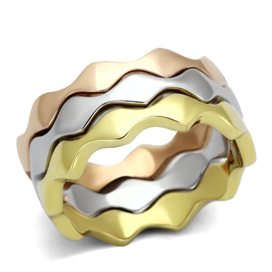 TK1002 - Three Tone (IP Gold & IP Rose Gold & High Polished) Stainless Steel Ring with No Stone