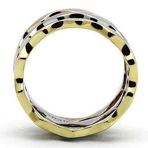 TK1002 - Three Tone (IP Gold & IP Rose Gold & High Polished) Stainless Steel Ring with No Stone