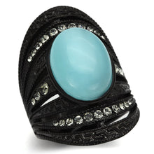 Load image into Gallery viewer, TK1006 - IP Black(Ion Plating) Stainless Steel Ring with Synthetic Cat Eye in Sea Blue