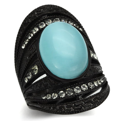 TK1006 - IP Black(Ion Plating) Stainless Steel Ring with Synthetic Cat Eye in Sea Blue