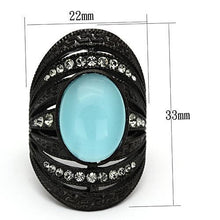 Load image into Gallery viewer, TK1006 - IP Black(Ion Plating) Stainless Steel Ring with Synthetic Cat Eye in Sea Blue