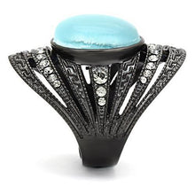 Load image into Gallery viewer, TK1006 - IP Black(Ion Plating) Stainless Steel Ring with Synthetic Cat Eye in Sea Blue