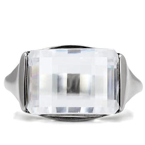 TK100 - High polished (no plating) Stainless Steel Ring with AAA Grade CZ  in Clear