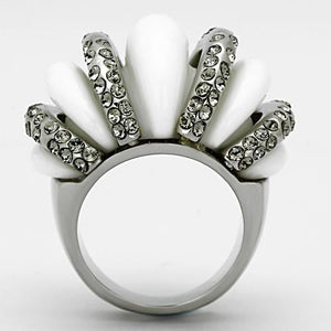 TK1011 - High polished (no plating) Stainless Steel Ring with Top Grade Crystal  in Black Diamond