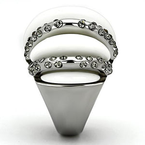 TK1011 - High polished (no plating) Stainless Steel Ring with Top Grade Crystal  in Black Diamond