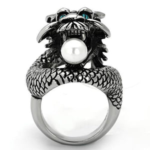 TK1014 - High polished (no plating) Stainless Steel Ring with Synthetic Pearl in White