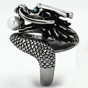 TK1014 - High polished (no plating) Stainless Steel Ring with Synthetic Pearl in White