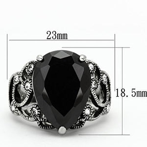 TK1017 - High polished (no plating) Stainless Steel Ring with AAA Grade CZ  in Jet