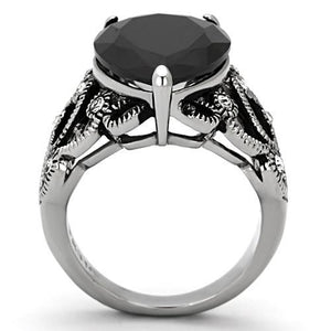 TK1017 - High polished (no plating) Stainless Steel Ring with AAA Grade CZ  in Jet