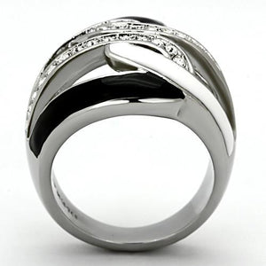 TK1018 - High polished (no plating) Stainless Steel Ring with Top Grade Crystal  in Clear