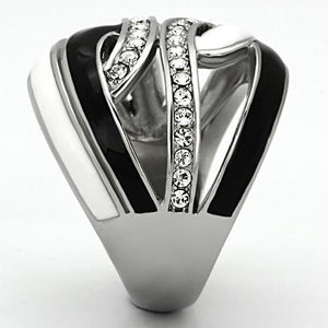 TK1018 - High polished (no plating) Stainless Steel Ring with Top Grade Crystal  in Clear