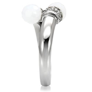 TK101 - High polished (no plating) Stainless Steel Ring with Milky CZ  in White