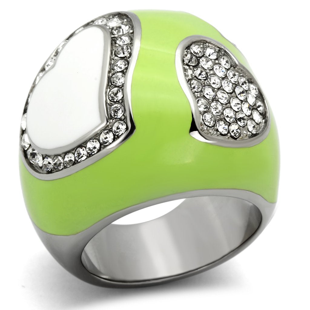 TK1021 - High polished (no plating) Stainless Steel Ring with Top Grade Crystal  in Clear