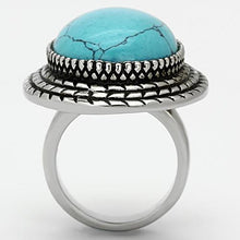 Load image into Gallery viewer, TK1022 - High polished (no plating) Stainless Steel Ring with Semi-Precious Turquoise in Sea Blue