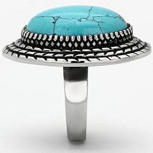 TK1022 - High polished (no plating) Stainless Steel Ring with Semi-Precious Turquoise in Sea Blue