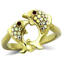 Load image into Gallery viewer, TK1023 - IP Gold(Ion Plating) Stainless Steel Ring with Top Grade Crystal  in Multi Color