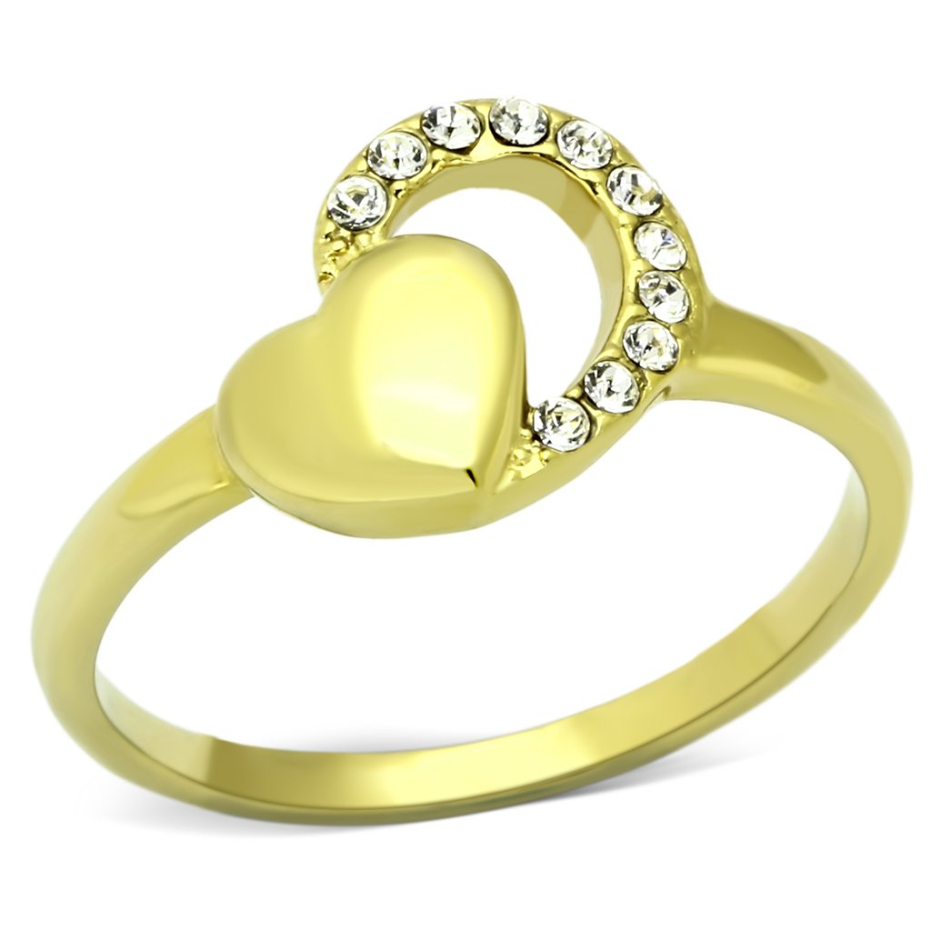 TK1024 - IP Gold(Ion Plating) Stainless Steel Ring with Top Grade Crystal  in Clear