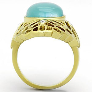 TK1029 - IP Gold(Ion Plating) Stainless Steel Ring with Synthetic Cat Eye in Light Sapphire