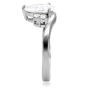 TK102 - High polished (no plating) Stainless Steel Ring with AAA Grade CZ  in Clear