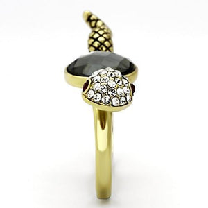 TK1036 - IP Gold(Ion Plating) Stainless Steel Ring with Synthetic Glass Bead in Black Diamond