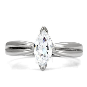 TK103 - High polished (no plating) Stainless Steel Ring with AAA Grade CZ  in Clear