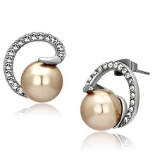 Load image into Gallery viewer, TK1041 - High polished (no plating) Stainless Steel Earrings with Synthetic Pearl in Brown