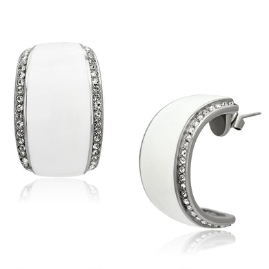 TK1046 - High polished (no plating) Stainless Steel Earrings with Top Grade Crystal  in Clear