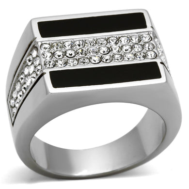 TK1048 - High polished (no plating) Stainless Steel Ring with Top Grade Crystal  in Clear