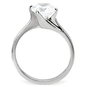 TK104 - High polished (no plating) Stainless Steel Ring with AAA Grade CZ  in Clear