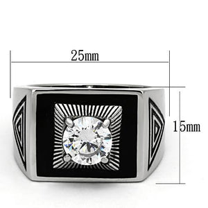 TK1053 - High polished (no plating) Stainless Steel Ring with AAA Grade CZ  in Clear