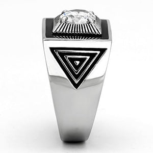 TK1053 - High polished (no plating) Stainless Steel Ring with AAA Grade CZ  in Clear