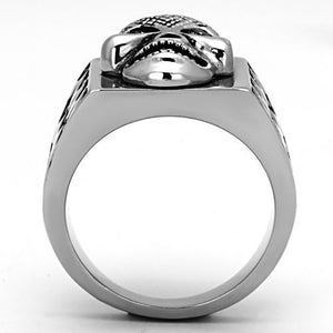 TK1056 - High polished (no plating) Stainless Steel Ring with Top Grade Crystal  in Black Diamond