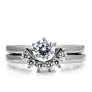 TK105 - High polished (no plating) Stainless Steel Ring with AAA Grade CZ  in Clear