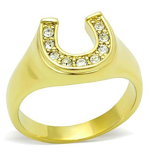 TK10616G - IP Gold(Ion Plating) Stainless Steel Ring with Top Grade Crystal  in Clear