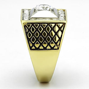 TK1061 - Two-Tone IP Gold (Ion Plating) Stainless Steel Ring with AAA Grade CZ  in Clear