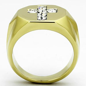 TK1062 - Two-Tone IP Gold (Ion Plating) Stainless Steel Ring with Top Grade Crystal  in Clear