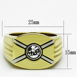 TK1064 - Two-Tone IP Gold (Ion Plating) Stainless Steel Ring with Top Grade Crystal  in Clear