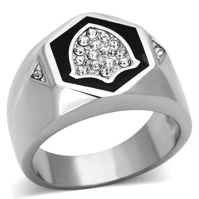 TK1069 - High polished (no plating) Stainless Steel Ring with Top Grade Crystal  in Clear