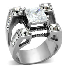 Load image into Gallery viewer, TK1072 - High polished (no plating) Stainless Steel Ring with AAA Grade CZ  in Clear