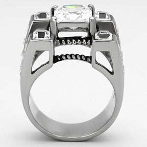 TK1072 - High polished (no plating) Stainless Steel Ring with AAA Grade CZ  in Clear