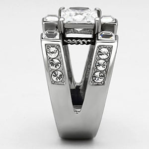 TK1072 - High polished (no plating) Stainless Steel Ring with AAA Grade CZ  in Clear