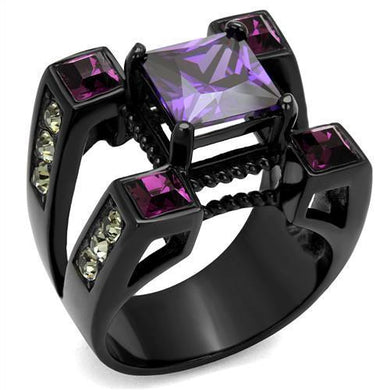 TK1072J - IP Black(Ion Plating) Stainless Steel Ring with AAA Grade CZ  in Amethyst