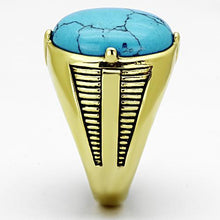 Load image into Gallery viewer, TK1077 - IP Gold(Ion Plating) Stainless Steel Ring with Synthetic Turquoise in Sea Blue