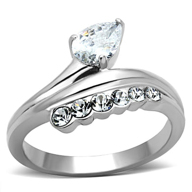 TK1080 - High polished (no plating) Stainless Steel Ring with AAA Grade CZ  in Clear