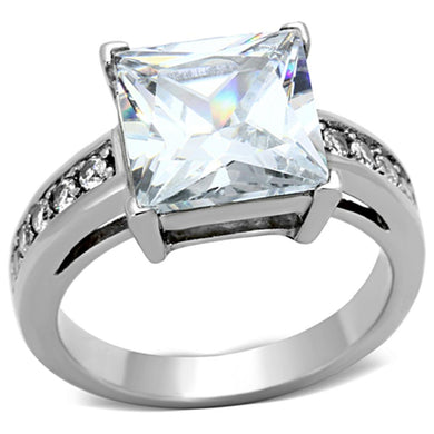 TK1081 - High polished (no plating) Stainless Steel Ring with AAA Grade CZ  in Clear