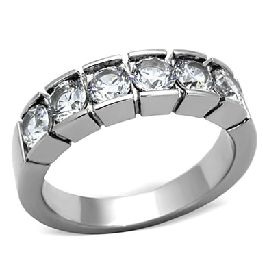 TK1082 - High polished (no plating) Stainless Steel Ring with AAA Grade CZ  in Clear