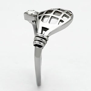 TK1083 - High polished (no plating) Stainless Steel Ring with Top Grade Crystal  in Clear