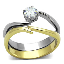 Load image into Gallery viewer, TK1092 - Two-Tone IP Gold (Ion Plating) Stainless Steel Ring with AAA Grade CZ  in Clear