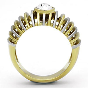 TK1095 - Two-Tone IP Gold (Ion Plating) Stainless Steel Ring with Top Grade Crystal  in Clear